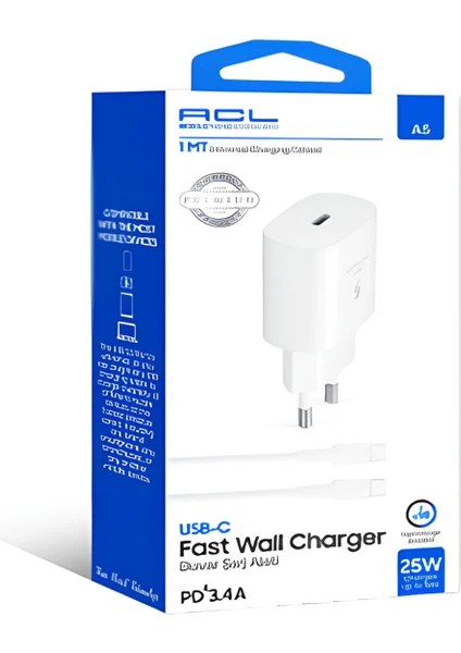 Acl A5 Powerclassic™ Pd Quick Charge 25W 3.4A Type-C USB Kablolu Seyahat Şarj Aleti