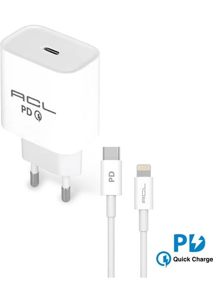 ACL L3 PD 3.4A 25 Watt 1xUSB-C 1mt Lightning Kablo Seyahat Şarj