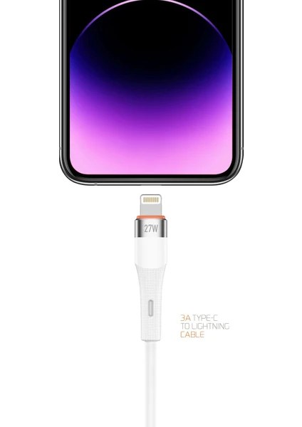 Powerway 27W Süper Hızlı Şarj Destekli Iphone Type-C - Lightning 3 A Dayanıklı Şarj Kablosu SCL27