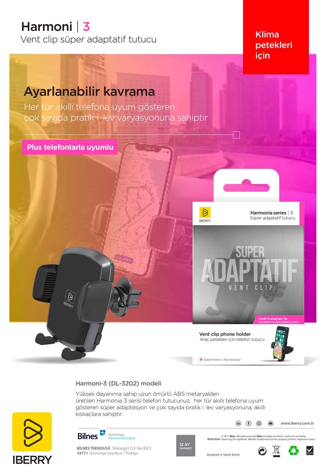 IBERRY HARMONİ3 H03 SÜPER ADAPTATİF ARAÇ İÇİ TELEFON TUTUCU
