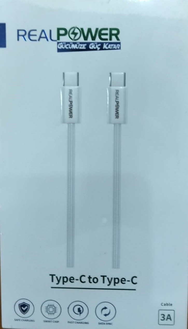 Realpower USB-C to USB-C Hızlı Şarj ve Data Kablosu 1 Metre Beyaz RP-CTC