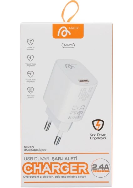 Aggiy Ag-28 12W Hızlı Şarj Aleti USB To Micro USB