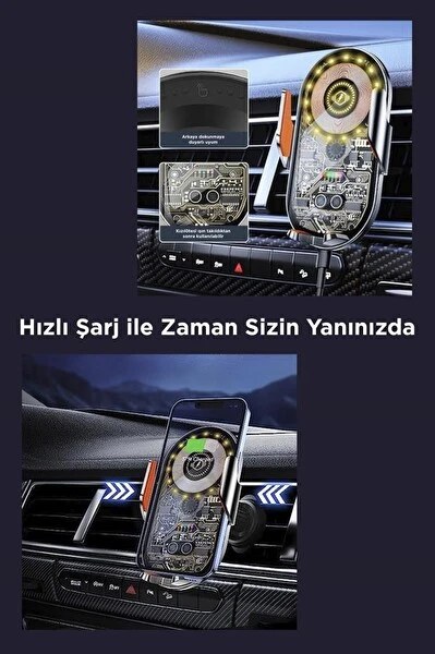 Torima W14 Wireless Siyah Araç Şarj Cihazı Telefon Tutacağı