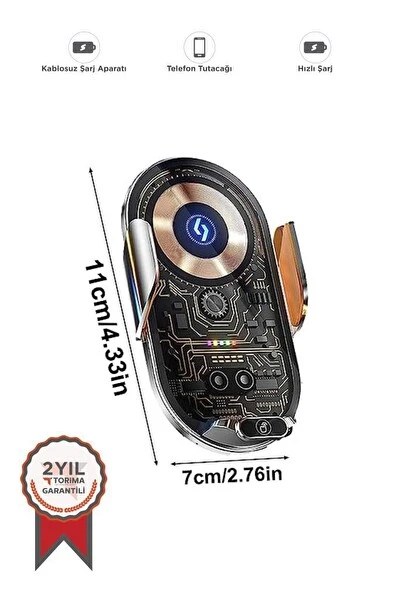 Torima W14 Wireless Siyah Araç Şarj Cihazı Telefon Tutacağı