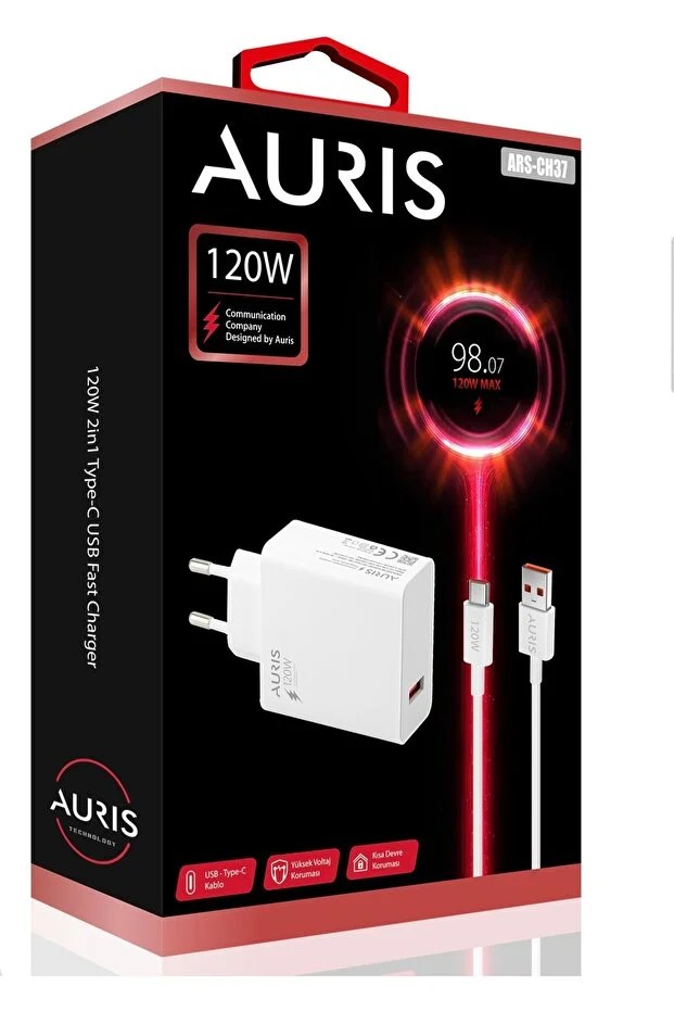Auris Ars-ch37 120w Usb To Type C Xiaomi Redmi Samsung UyumluYüksek Hızlı Şarj Aleti Seti