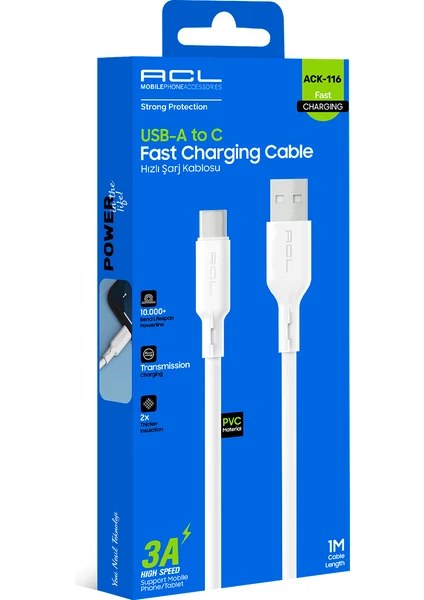 Acl ACK-116 3A Hızlı Şarj Kablosu | Usb-A To Type-C | 1 Metre | Dayanıklı Pvc Malzeme