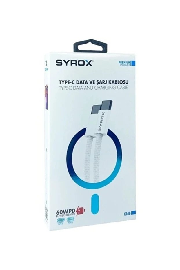 Syrox C146 60W Örgü Hasırlı  Type-C Type-C Şarj Data Kablosu